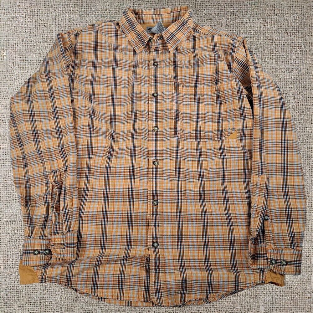 Sportif Classic Plaid 100% Cotton Dress Shirt Medium Regular Fit Orange Long